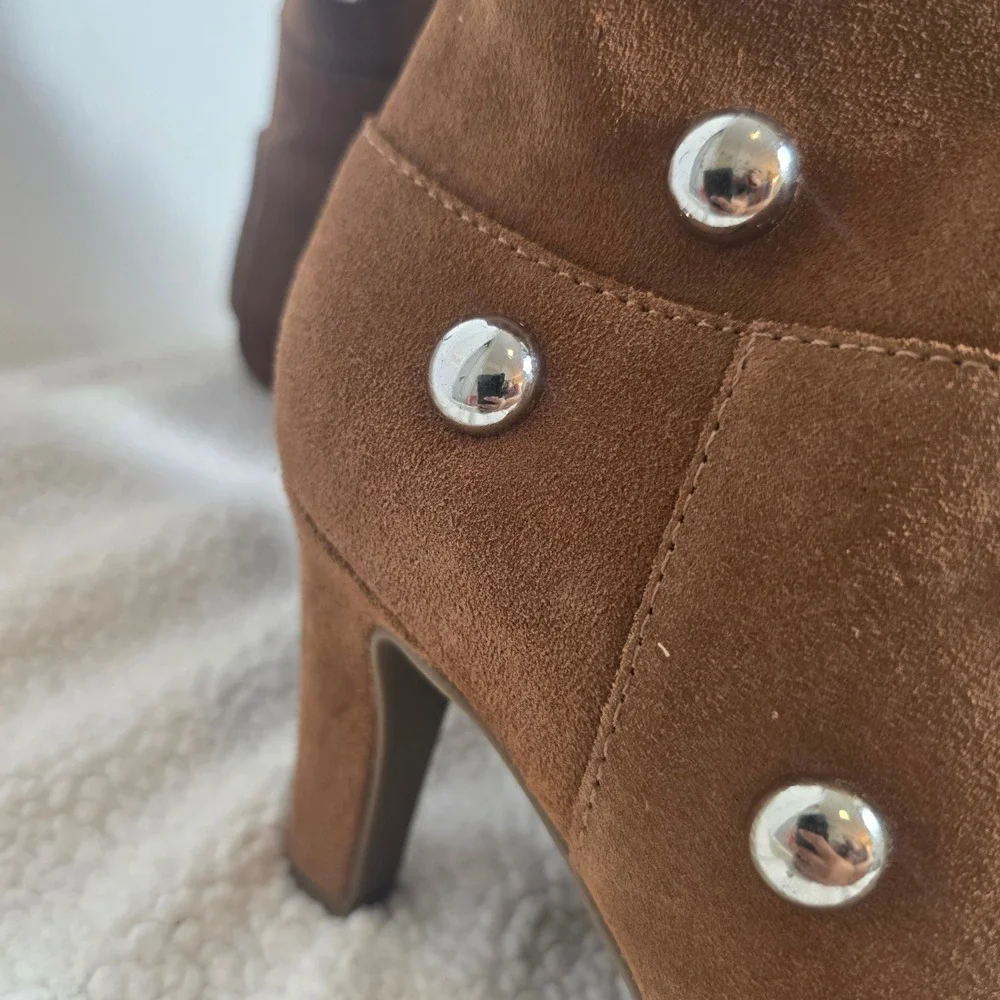 a.n.a Malinda Brown Suede Studded OTK Boots Boho Festival Slouchy Western 7.5